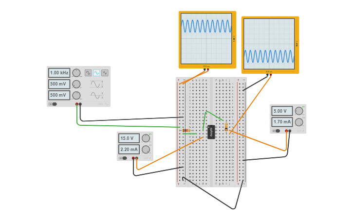 Circuit design Inverting Close Loop Amplifier - Tinkercad