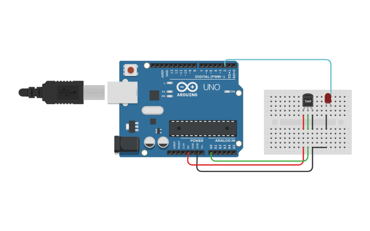 Circuit design Temperature sensor using Arduino - Tinkercad