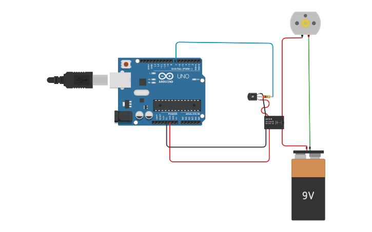 Circuit design Transistor + Relé | Tinkercad