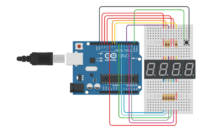 Circuit design countdown with button - Tinkercad