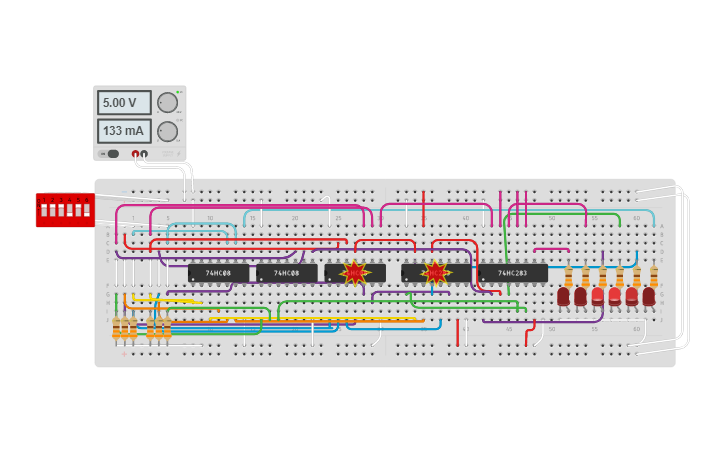 Circuit design Multiplicador 3 bits - Tinkercad