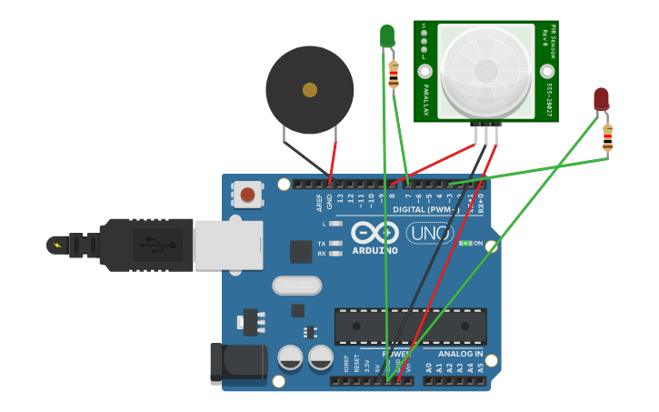 Circuit design led and buzzer circuit block coding - Tinkercad