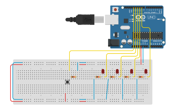 Circuit design arduino button pull down | Tinkercad