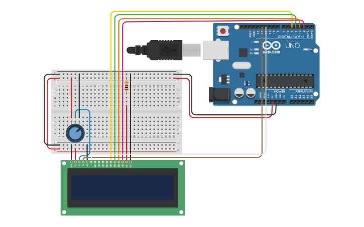 Circuit design LCD - Texto con movimiento | Tinkercad