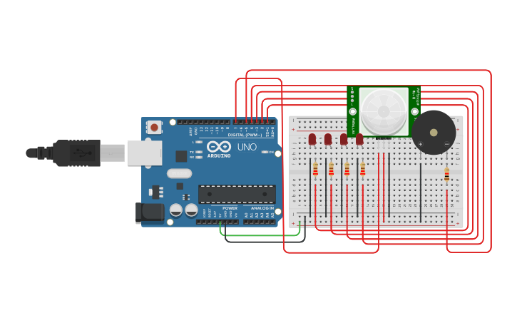 Circuit design Motion Detecting Sensor - Tinkercad