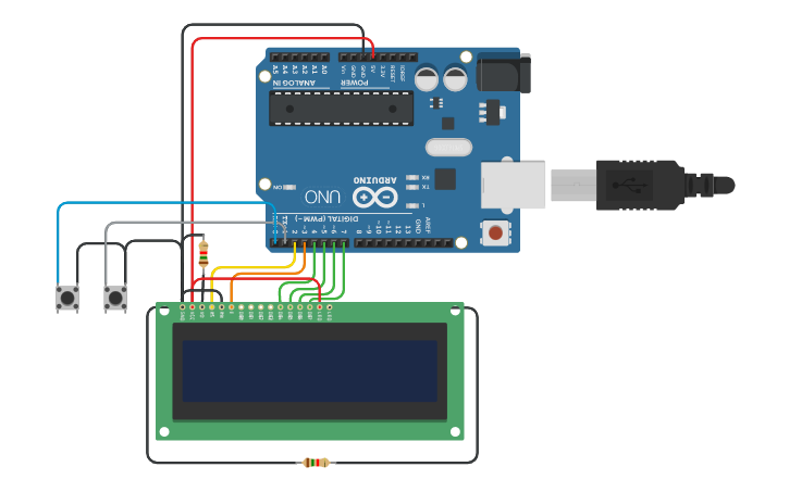Circuit design Arduino Clock Without RTC Real Time Clock Module on LCD ...