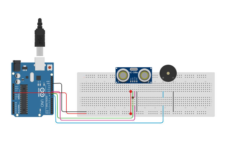 Circuit design Alerta de Distância com Buzzer - P2 - Tinkercad