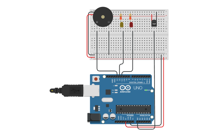 Circuit design Alarma de incendio - Tinkercad