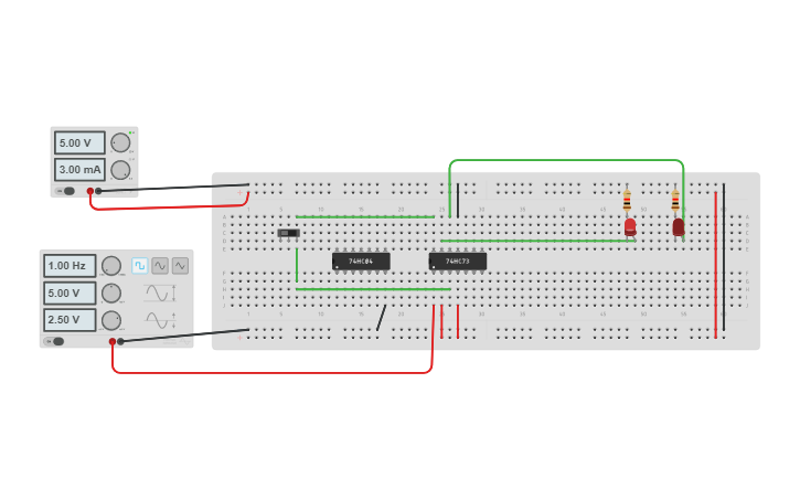 Circuit design Dff using JKff - Tinkercad