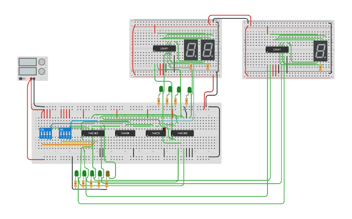 Circuit design dual 7 segment display - Tinkercad