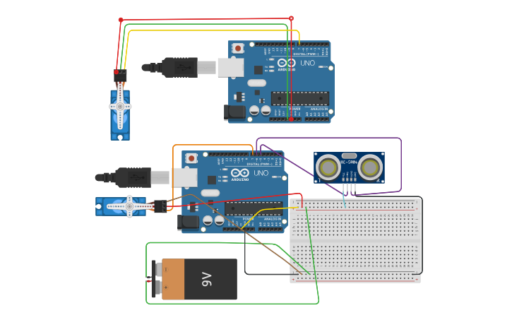 Circuit design Circuito para bote de basura inteligente - Tinkercad