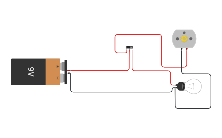 Circuit design Circuito básico con conmutador, motor y lampara | Tinkercad