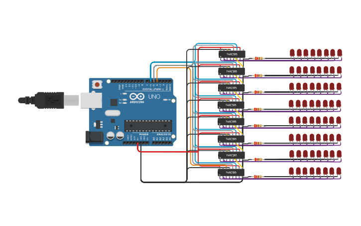 Circuit design Sistema de LEDs8x8 - Tinkercad