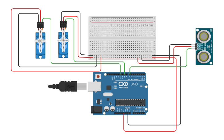 Circuit design Arduino (Servo Motor & Ultrasonic Distance Sensor ...