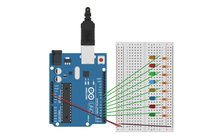 Circuit design Knight Rider - Tinkercad