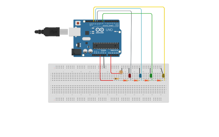 Circuit design fotoresistencia | Tinkercad