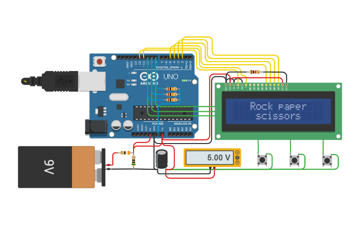 Circuit design Rock Paper Scissors - Tinkercad