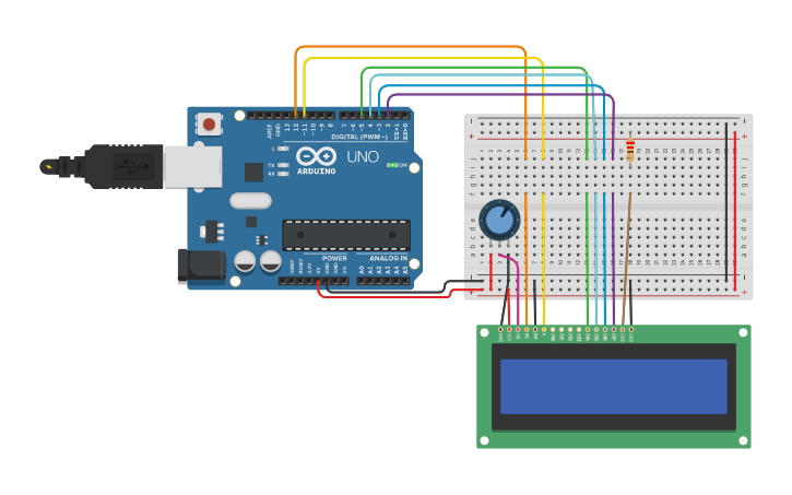 Circuit design Display LCD 16x2 - Tinkercad