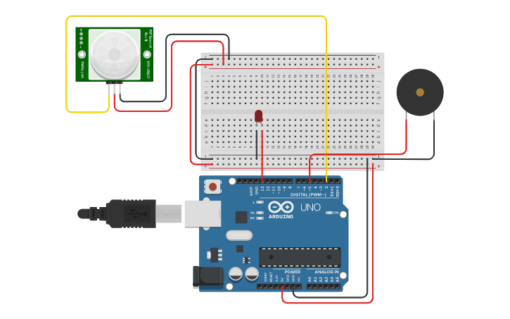 sistema de alarma con lógica sensorial con Arduino | Tinkercad