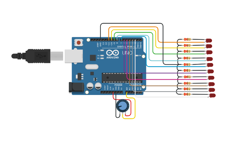 Arduino Bargraph Circuit design ARDUINO LED BARGRAPH - Tinkercad