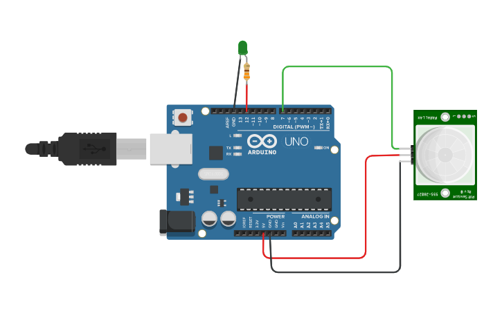 Circuit design PIR - Tinkercad
