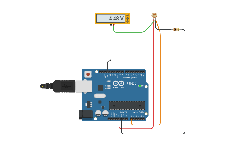 Circuit design LDR_Arduino_Multimeter - Tinkercad