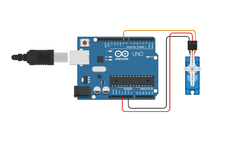 Circuit design Rube-Goldberg-Servo-Example | Tinkercad