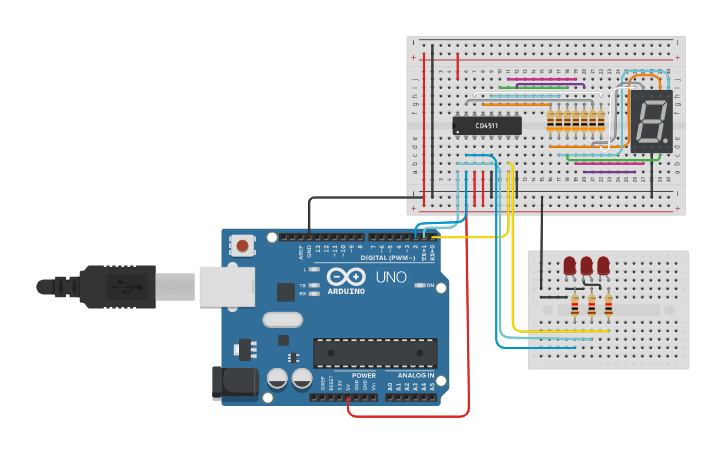 Circuit design CONTADOR DEL 0 AL 7 - Tinkercad