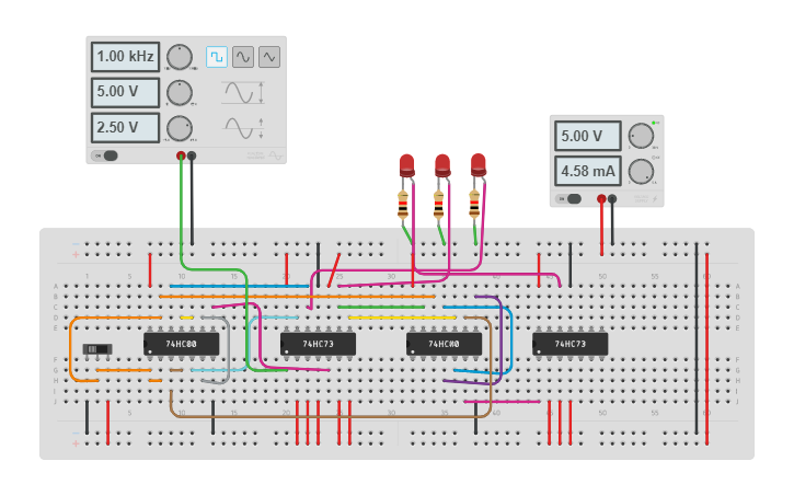 Circuit design 3 bit up/down | Tinkercad