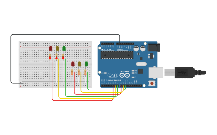 Circuit design Rangkaian 2 Traffic Light | Tinkercad