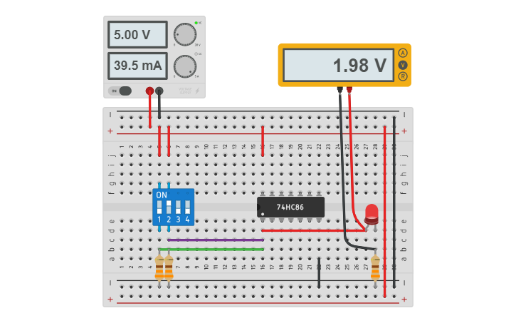 7486 Layout Circuit design XOR-compuerta TTL 7486 - Tinkercad