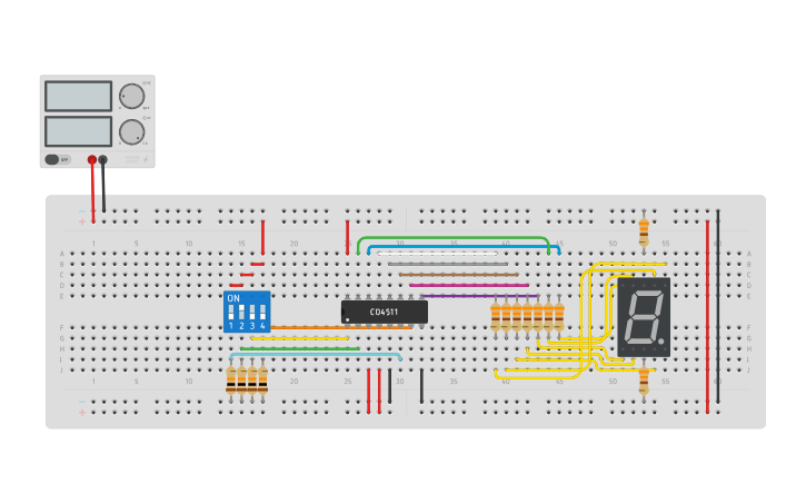 Circuit design CD4511 + Display 7 Segmentos CC | Tinkercad
