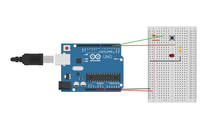 Circuit design ENCENDIDO DE UN LED CON UN PULSADOR - Tinkercad