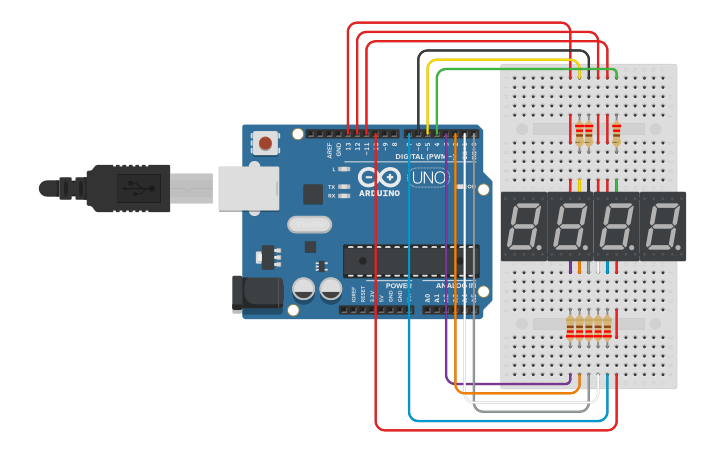 Circuit design Copy of 7-Segment 4-Digit LED Display - Tinkercad