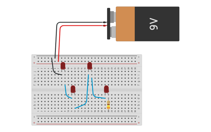 Circuit design 4 LED circuit - Tinkercad