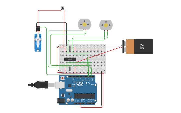 Circuit Design Servo With Dc Motor And Button Tinkercad