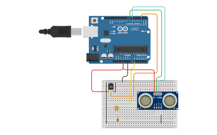 Circuit design 3 Sensors - Tinkercad