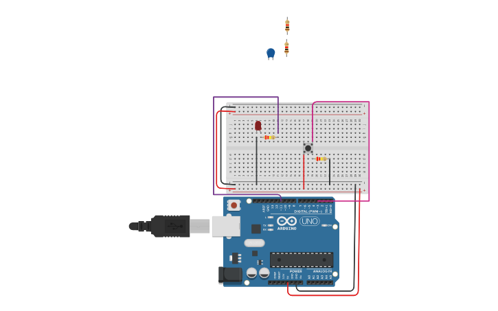 Circuit design botão + led | Tinkercad