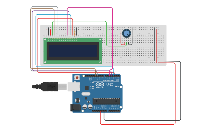 Circuit design CONEXION LCD 16X2 | Tinkercad