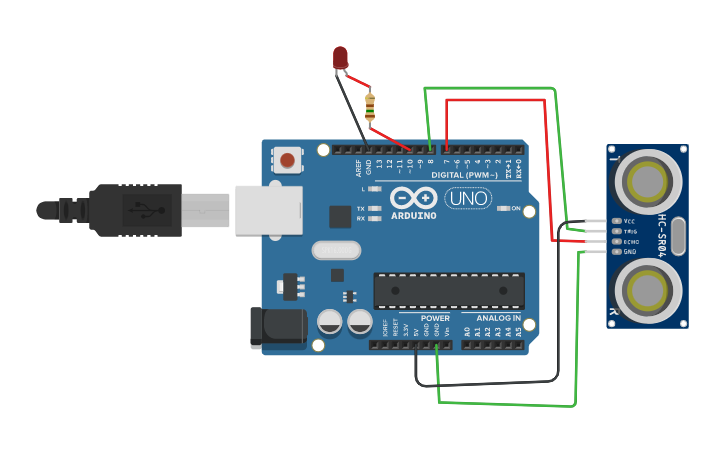 Circuit design Arduino ultrasonico - Tinkercad