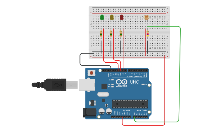 Circuit design Práctica 11 - Fotoresistor - Tinkercad