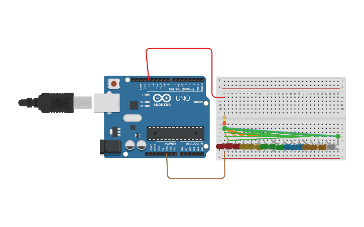 Circuit design 16 LEDs blinking | Tinkercad
