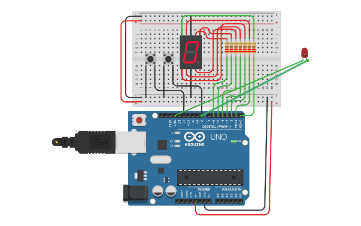 Circuit design Seven Segment Display - Tinkercad