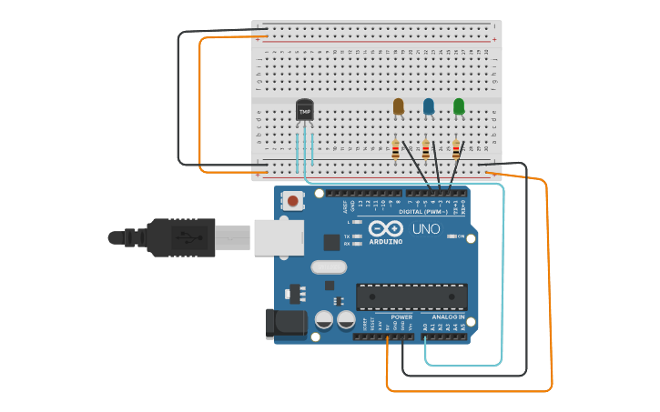 Circuit design Temperature sensor Interfacing - Tinkercad