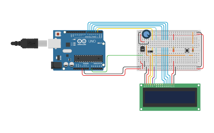 Circuit design Sensor de Temperatura + LCD - Tinkercad