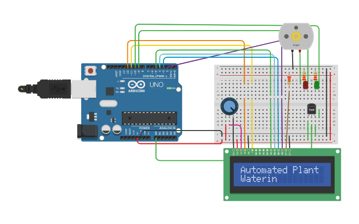 Circuit design Smart Irrigation System - Tinkercad