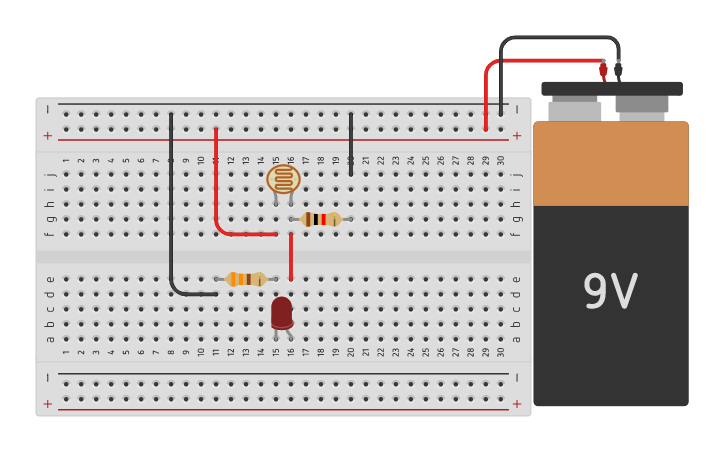 Circuit design Photoresistor battery circuit - Tinkercad