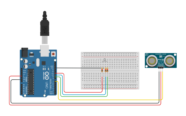 Circuit design Ultrasonic Sensor - Tinkercad