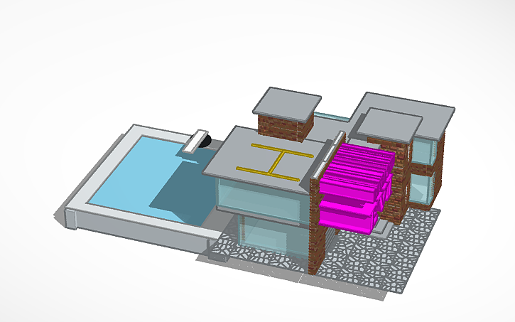 3D design modern house with pool - Tinkercad