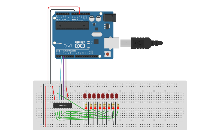 Circuit design Shift register test | Tinkercad